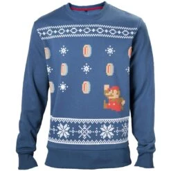 Difuzed Nintendo Super Mario Bros Classic Blue Christmas Sweater