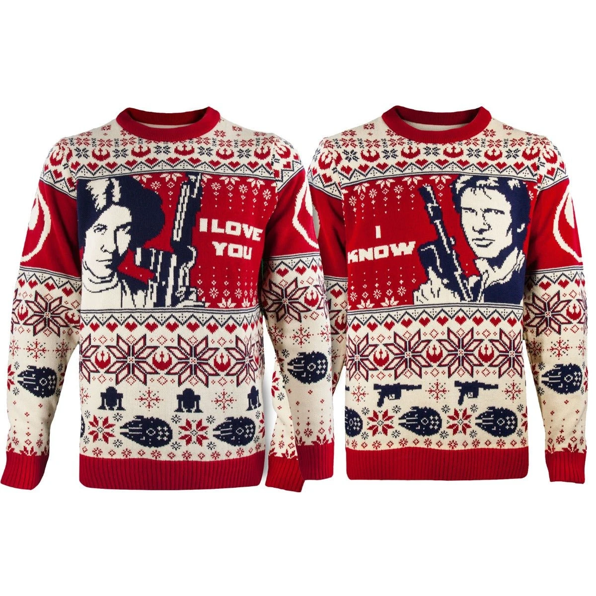 Star Wars Han & Leia Couples Knitted Christmas Jumpers / Sweaters 1 Star Wars Han & Leia Couples Knitted Christmas Jumpers / Sweaters