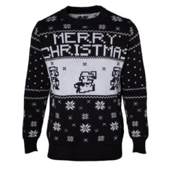 Difuzed Super Mario Bros 8-Bit Knitted Christmas Jumper (Black)
